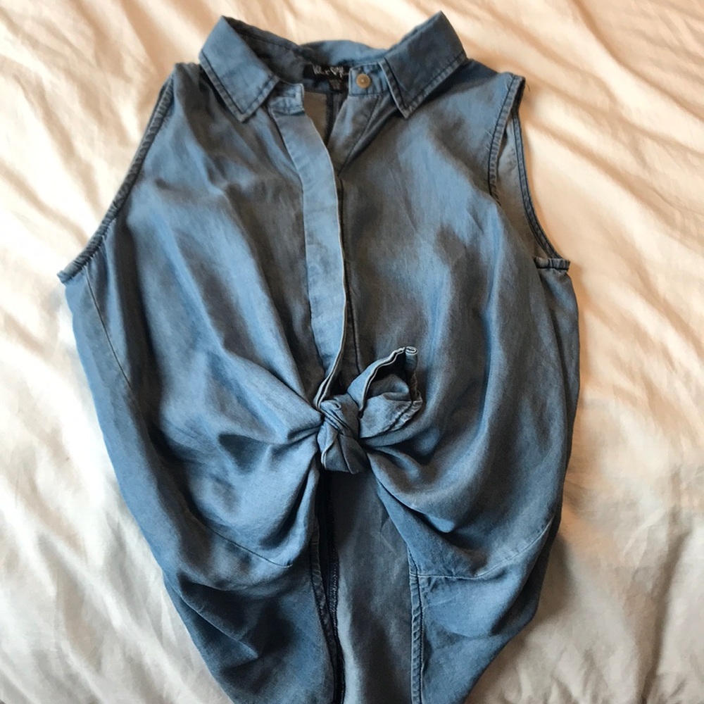 Soft denim tie up top